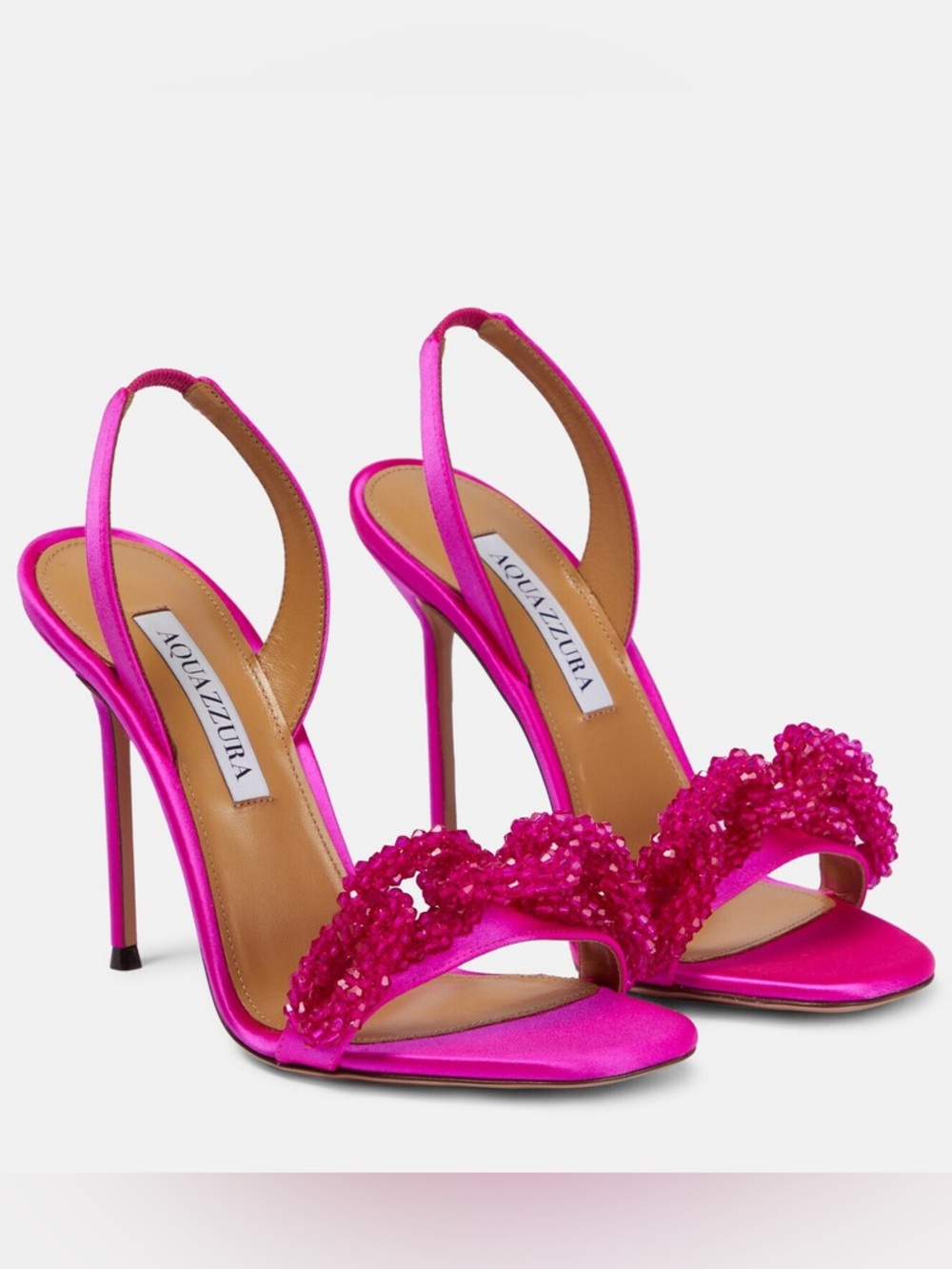 AQUAZZURA Chain of Love embellished satin sandals heels 37.5